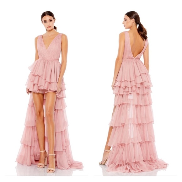 Mac Duggal 55320 HIGH LOW TIERED GOWN WITH BUILT IN BODYSUIT *flawed - Picture 1 of 8